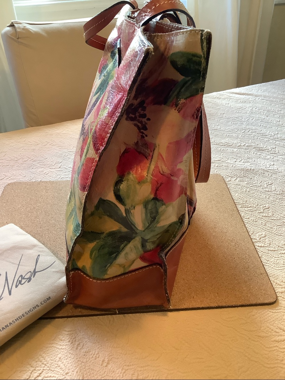 Patricia Nash Floral Leather Tote Shoulder Bag - Picture 3 of 16